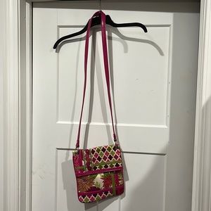 Pink and Green Vera Bradley Fold-over Crossbody Purse with magnet closure